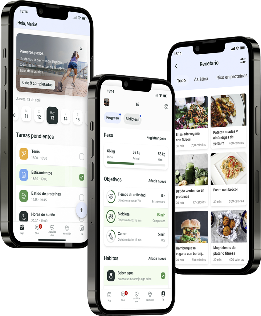 Un mockup de la app de coaching mostrando las funciones.